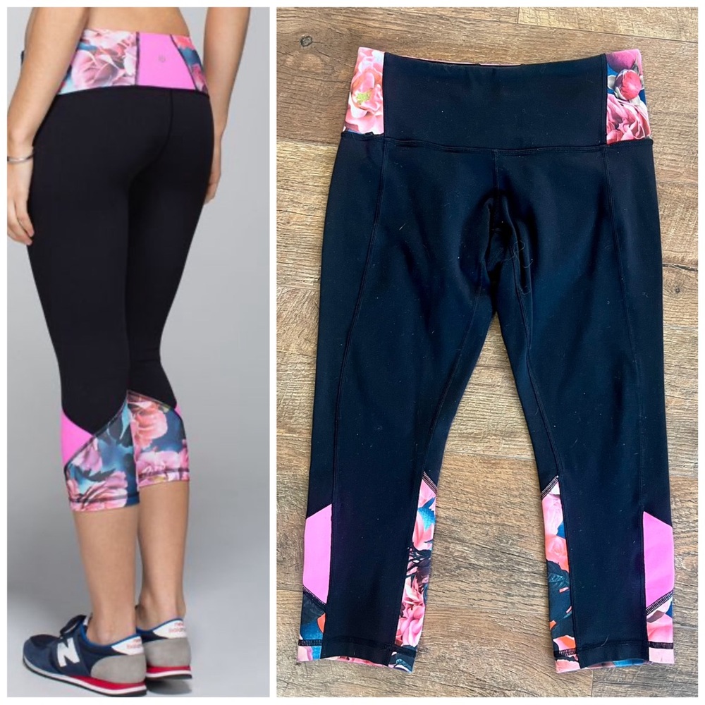 Lululemon RARE Embody Crops in Secret Garden Floral Black and Pink Size 4